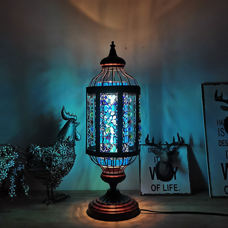 Vintage Turkish Stained Glass Lantern 1-Light Table Lamp - Bohemian Home Decor, Artistic Lighting, Colorful Mosaic Lamp, Unique Nightstand Light, Traditional Ottoman Style, Handcrafted Decorative Accent, Vintage-Inspired Interior Lighting