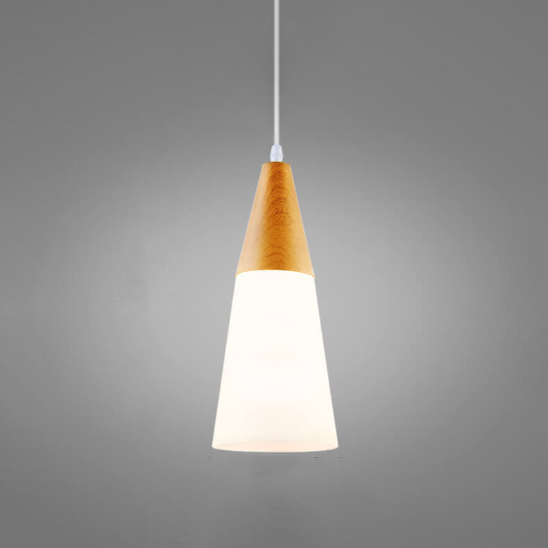 Nordic Wood Grain Glass Pendant Light - Cone Shaped 1-Light Fixture