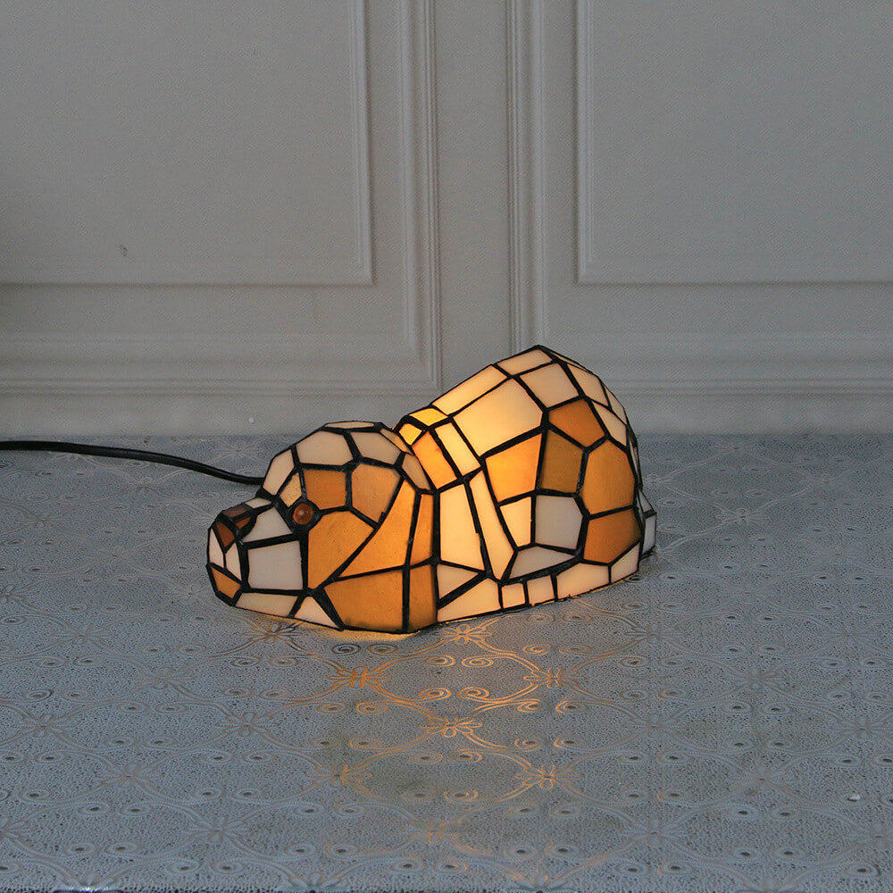 Tiffany Style Cats & Dogs Stained Glass Night Light Table Lamp - Pet Lover Decor, Unique Gift