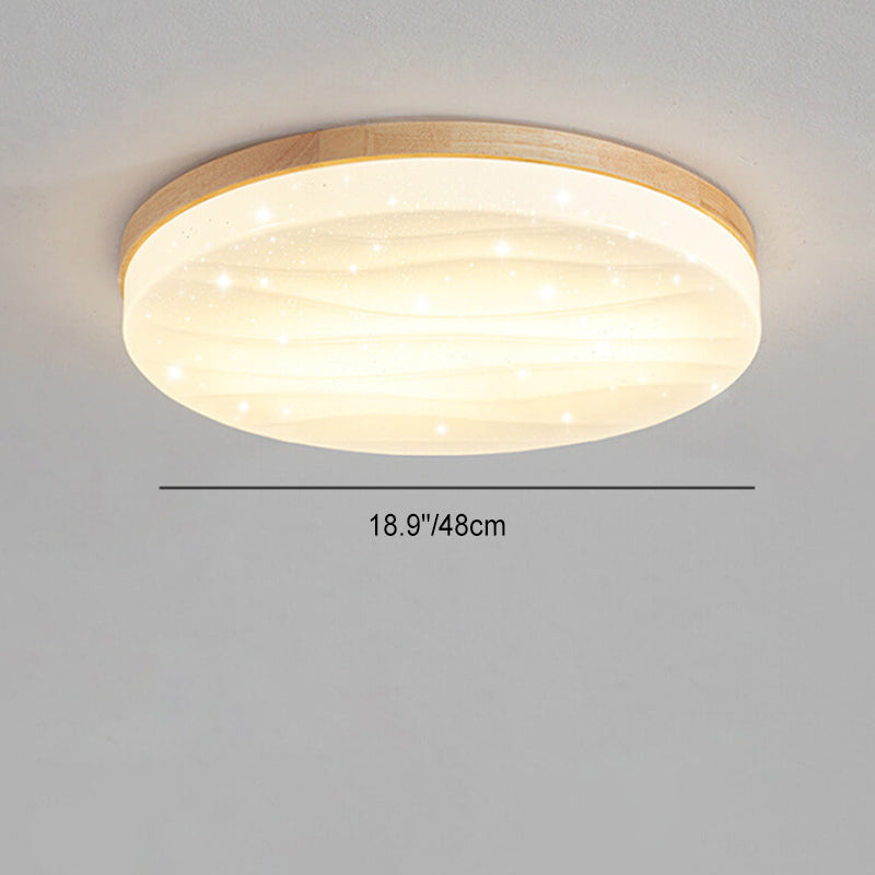 Modern Minimalist Wood Round Shade LED Flush Mount Ceiling Light for Living Room