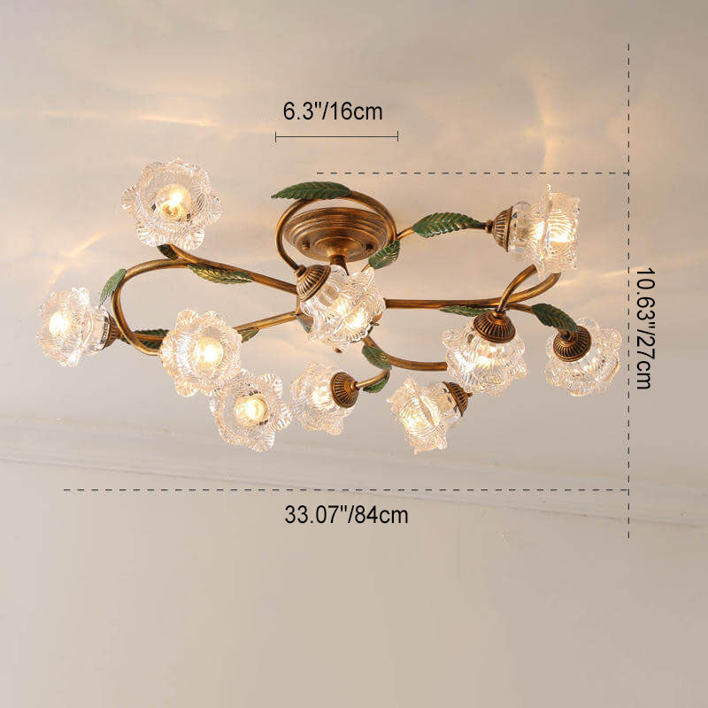 Modern Idyllic Iron Flower Branch Semi-Flush Mount Lighting - 6/8/10 Light