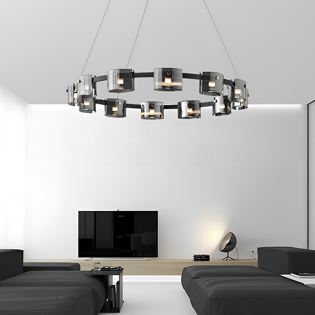Circle Glass Stepless Dimming LED Chandelier - Nordic Design with Brightness Memory