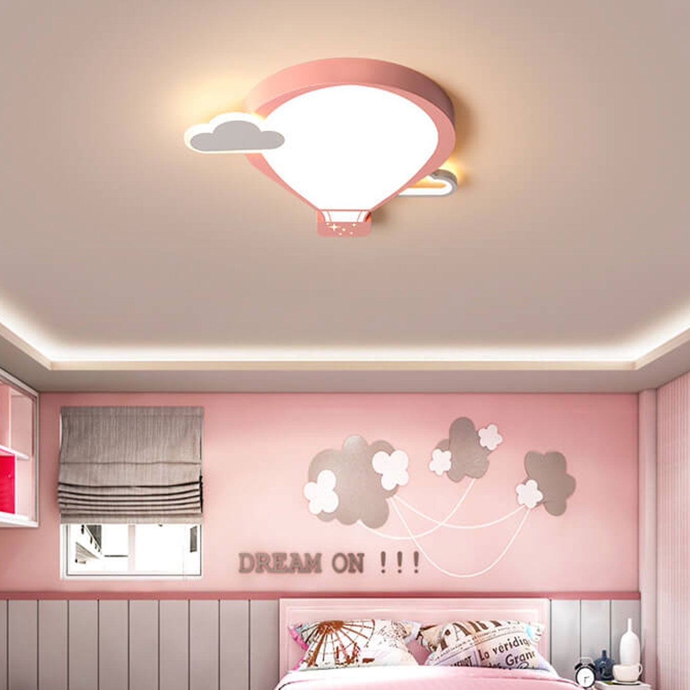 Cartoon Hot Air Balloon Kid LED Flush Mount Ceiling Light Nursery Bedroom Fixture Kids Room Decor Childrens Lighting Cute Cartoon Ceiling Lamp Colorful Adventure Theme Adjustable Brightness Fun Illustration Design Energy Efficient Safe Lighting Kids Ceili