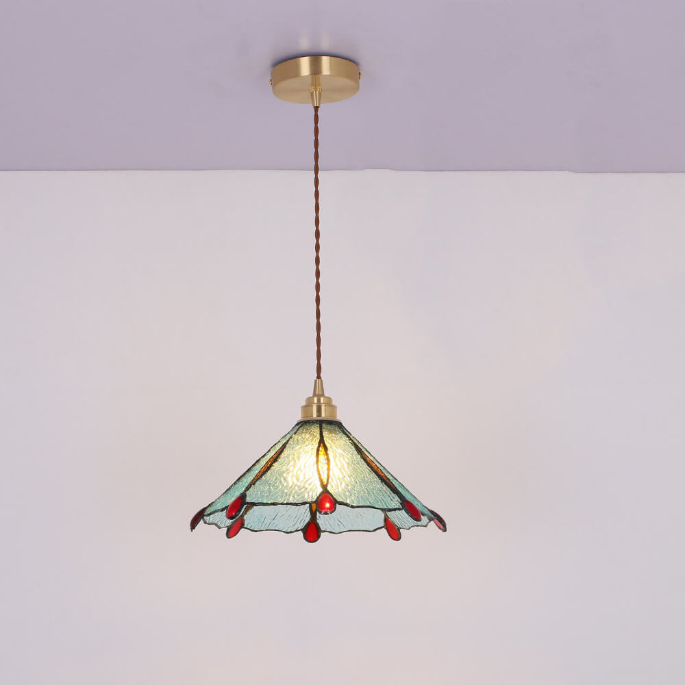 Vintage Tiffany Stained Glass Umbrella Pendant Light - 1-Light Fixture for Home Decor