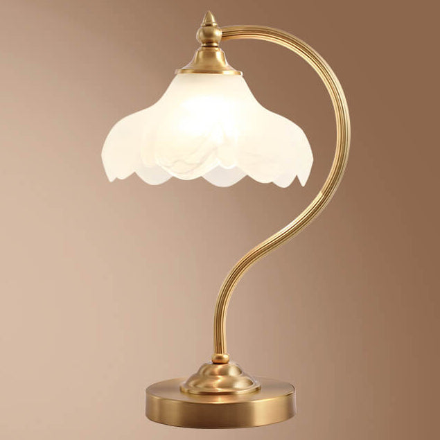 Vintage Copper Glass Petal Shade 1-Light Table Lamp for Bedroom
