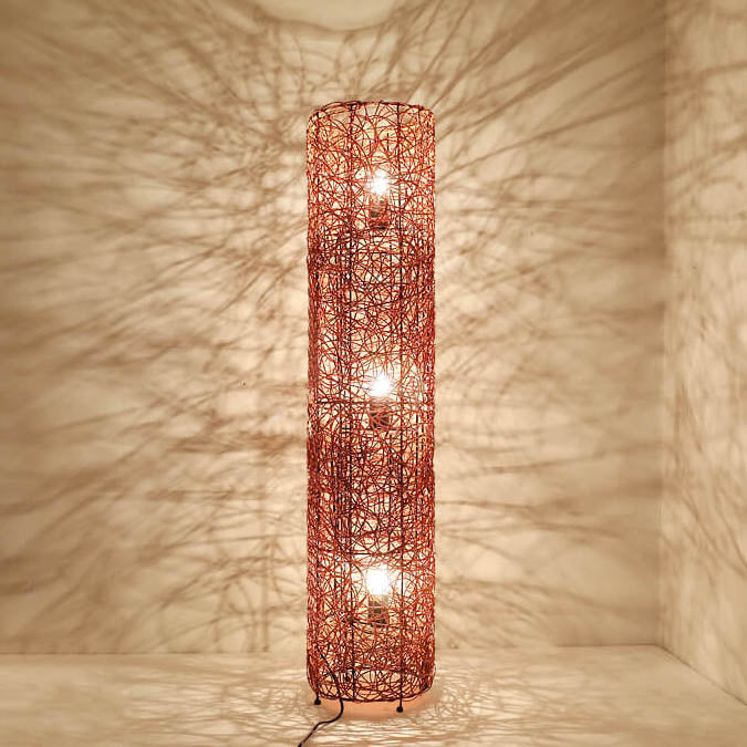 Minimalist Rattan Weaving 3-Light Floor Lamp - Column Design, Eco-Friendly Lighting, Bohemian Home Decor, Adjustable Brightness, Stylish Indoor Lighting, Warm Ambiance Lamp