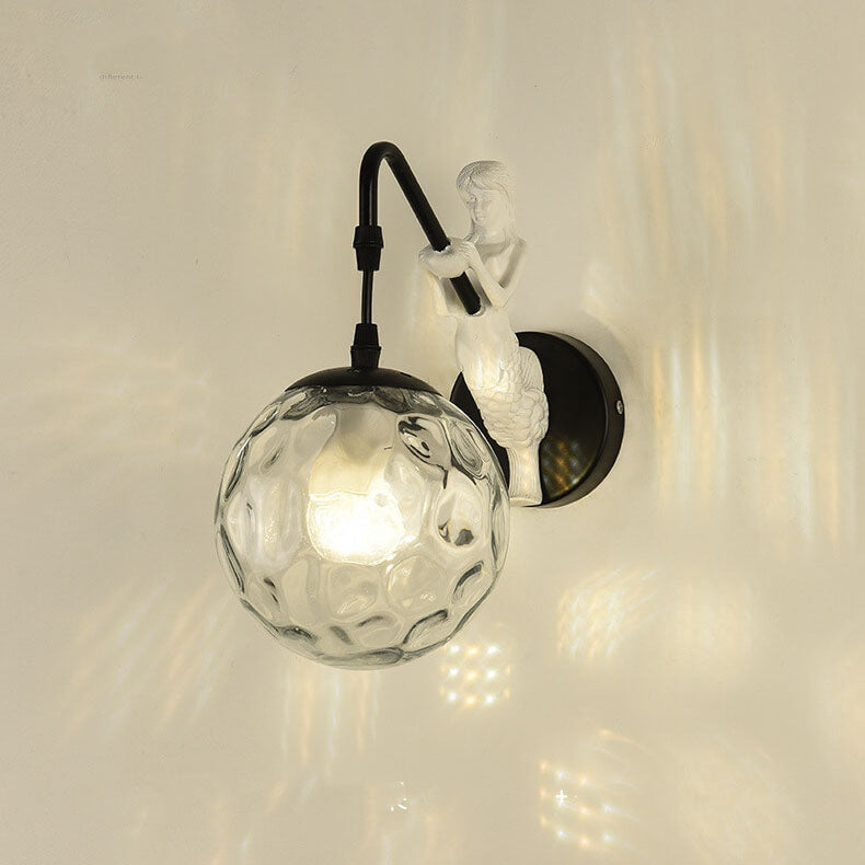 Vintage Rustic Mermaid Wall Sconce Lamp - 1-Light Decor for Coastal Home  

Illuminate your space with this enchanting Vintage Rustic Mermaid Orb 1-Light Wall Sconce Lamp. Perfect for coastal-themed decor, this wall sconce features a charming mermaid desi