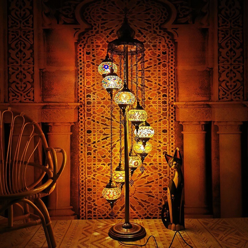 Retro Turkish Moroccan Globe 9-Light Floor Lamp - Vintage Boho Decor Lighting
