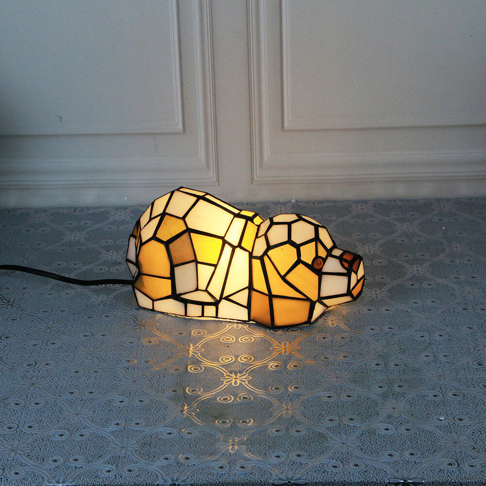 Tiffany Style Creative Cats Dogs Stained Glass Night Light Table Lamp 1-Light Art Deco Pet Decorative Lighting Home Accessories Unique Gifts for Cat Lovers Dog Lovers Bedroom Nightstand Decor
