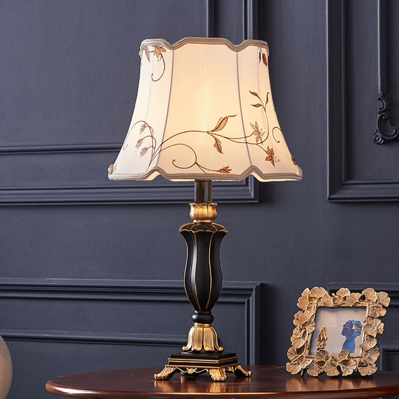 Round Fabric Resin Base Classical 1-Light Table Lamp, Modern Lighting Fixture, Home Decor Table Lamp, Elegant Nightstand Lamp, Living Room Lighting, Bedroom Lamps, Decorative Accent Lamp, Stylish Resin Base, Versatile Table Light for Any Room