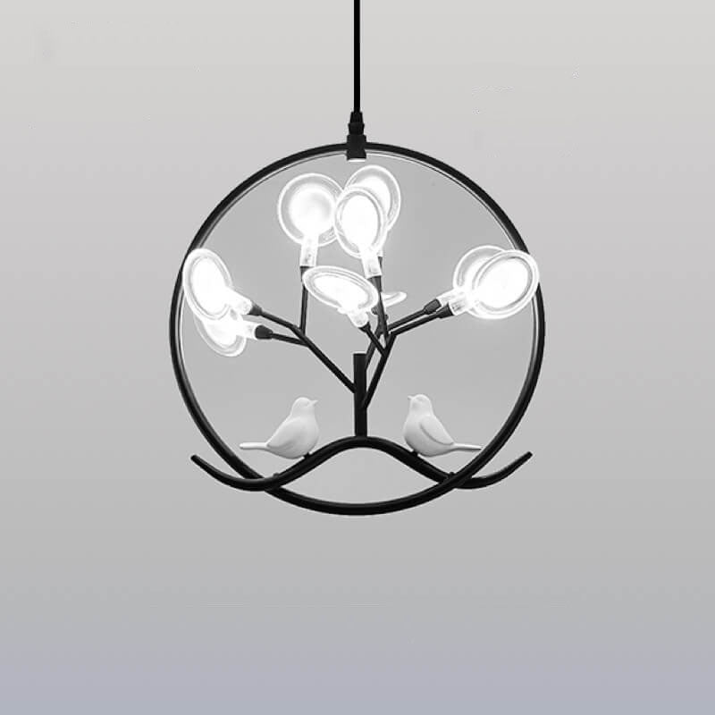 Nordic Metal Circular Bird Branch 9-Light Chandelier - Modern Pendant Lighting, Rustic Home Decor, Adjustable Brightness, Elegant Design, Contemporary Fixture
