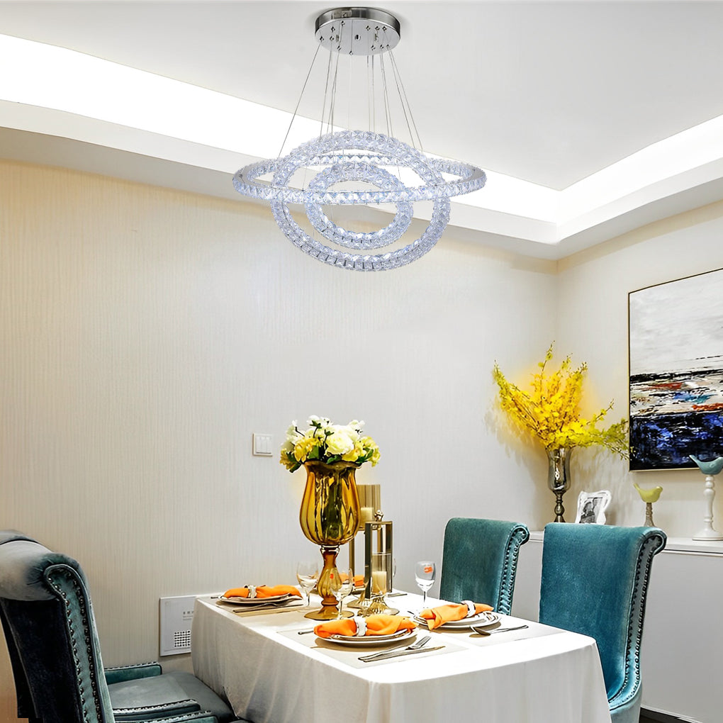 Luxury Crystal LED Chandelier 3-Tier Geometric Pendant Light