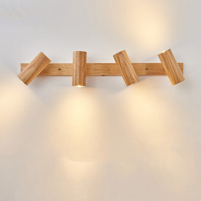 Japanese Minimalist Solid Wood Spotlight Track Ceiling Light - 1/3/4 Light Flush Mount