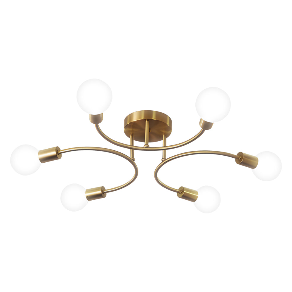 Flush Mount Gold Ceiling Light - Modern Curved Arm Iron Design