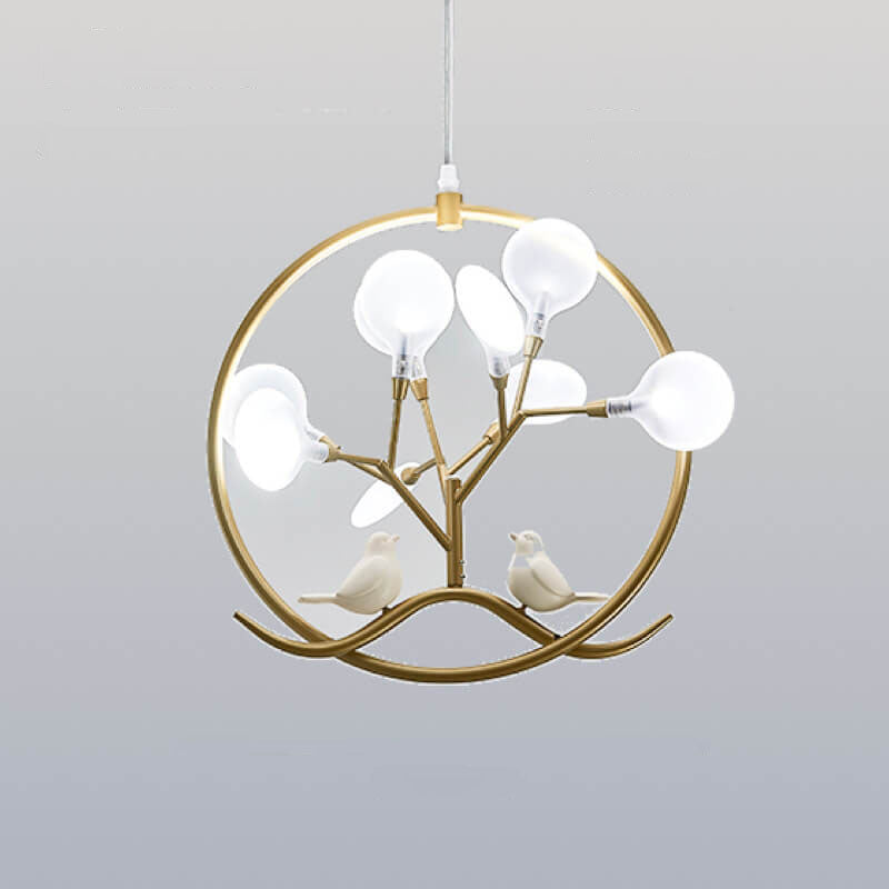 Nordic Metal Circular Bird Branch 9-Light Chandelier - Modern Pendant Lighting, Rustic Home Decor, Adjustable Brightness, Elegant Design, Contemporary Fixture