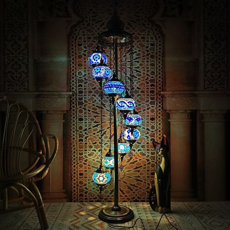 Retro Turkish Moroccan Globe 9-Light Floor Lamp - Vintage Boho Decor Lighting