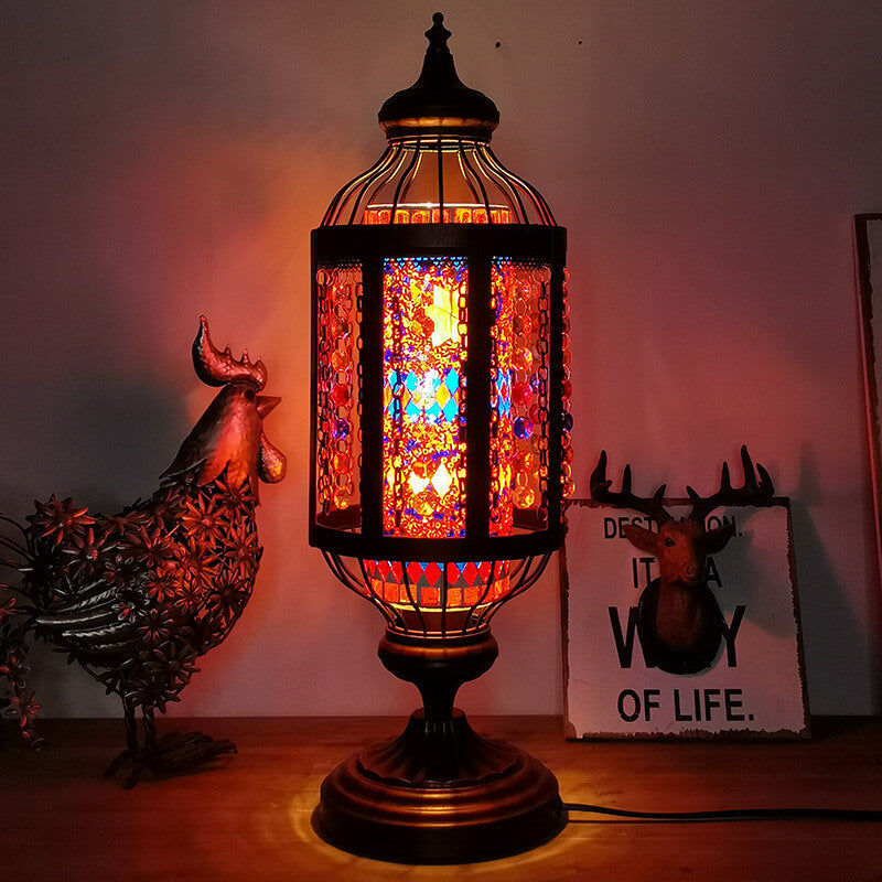 Vintage Turkish Stained Glass Lantern Table Lamp - 1-Light Decorative Lighting for Home, Bohemian Style Desk Lamp, Unique Gift Idea