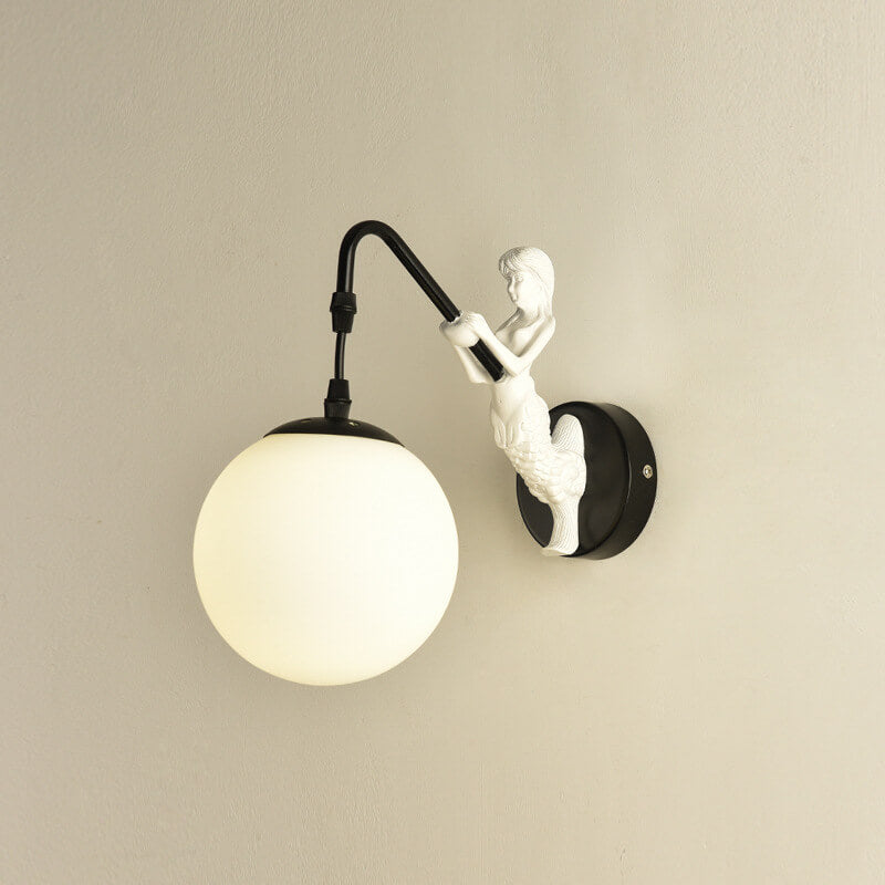Vintage Rustic Mermaid Orb Wall Sconce Lamp - Coastal Decor Lighting, Nautical Home Accent, Unique Bathroom Lighting, Retro Mermaid Design, Outdoor & Indoor.