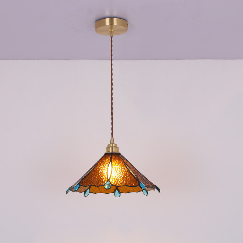 Vintage Tiffany Stained Glass Umbrella Pendant Light - 1-Light Fixture for Home Decor