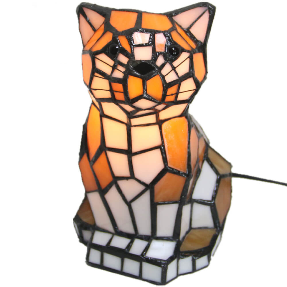 Tiffany Style Cats & Dogs Stained Glass Night Light Table Lamp - Pet Lover Decor, Unique Gift