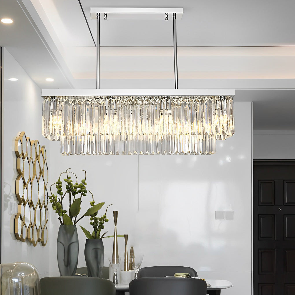 Rectangular Metal Crystal Chandelier - 3 Step Dimming Nordic Design for Dining Room