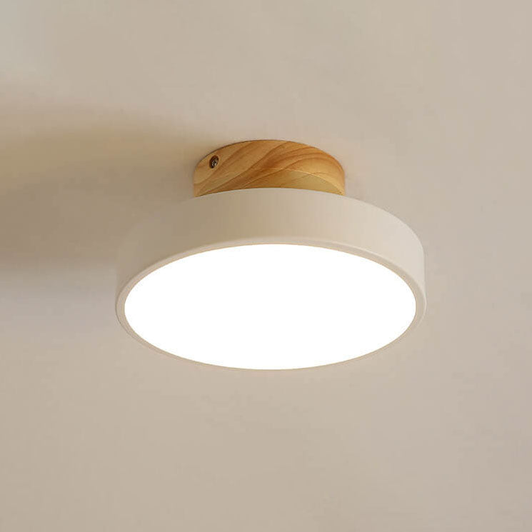Nordic Wood Round Acrylic LED Semi-Flush Mount Ceiling Light