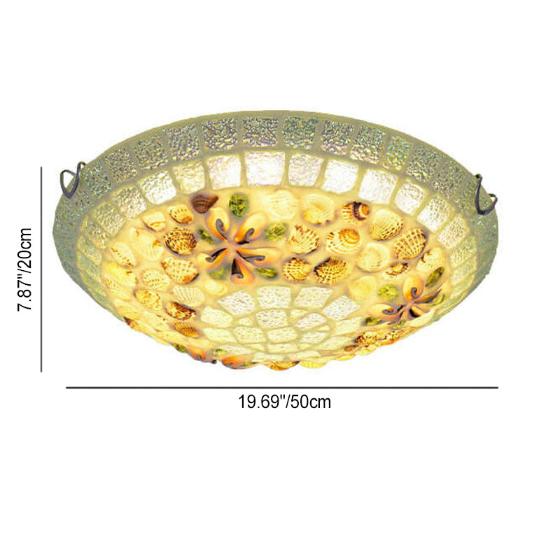 Tiffany Mosaic Shells Flush Mount Ceiling Light - Elegant Lighting for Home Decor