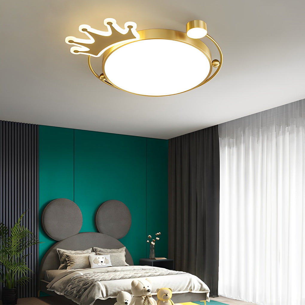 Modern Round Copper Ceiling Light Fixture - Dimmable 3-Step Cartoon Crown Design