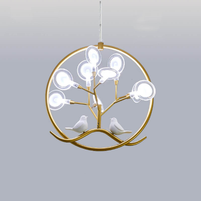Nordic Metal Circular Bird Branch 9-Light Chandelier - Modern Pendant Lighting, Rustic Home Decor, Adjustable Brightness, Elegant Design, Contemporary Fixture