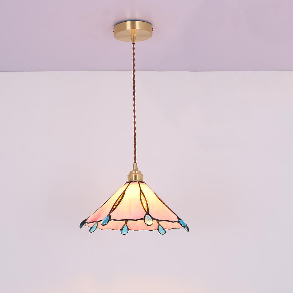 Vintage Tiffany Stained Glass Umbrella Pendant Light - 1-Light Fixture for Home Decor