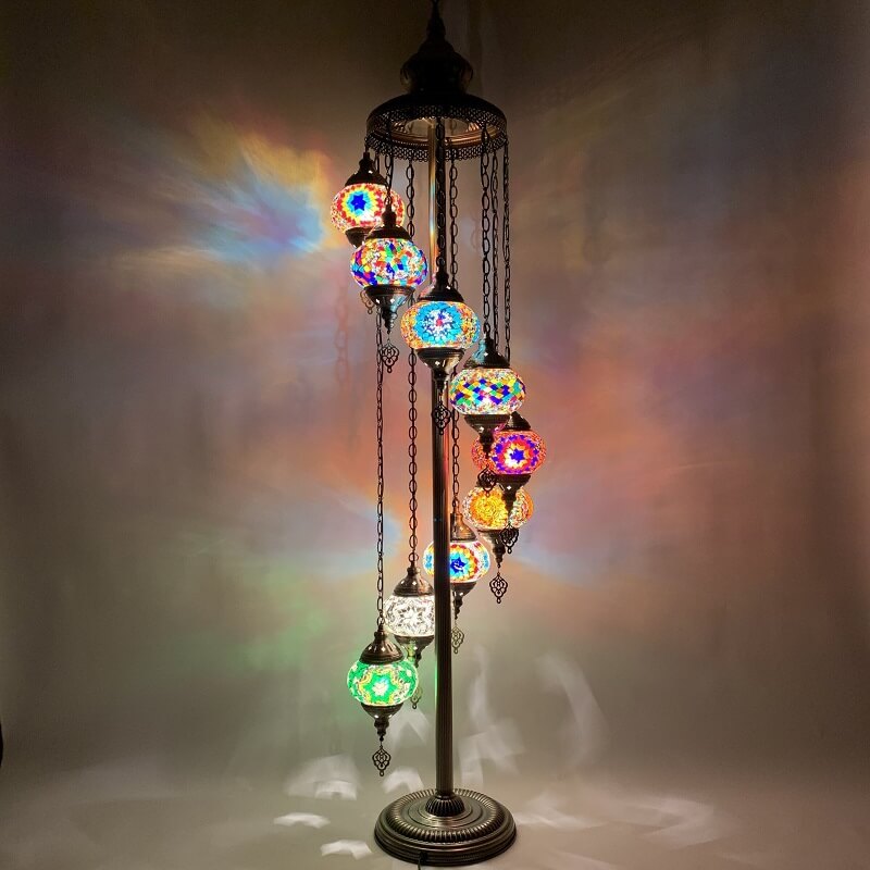 Retro Turkish Moroccan Globe 9-Light Floor Lamp - Vintage Boho Decor Lighting