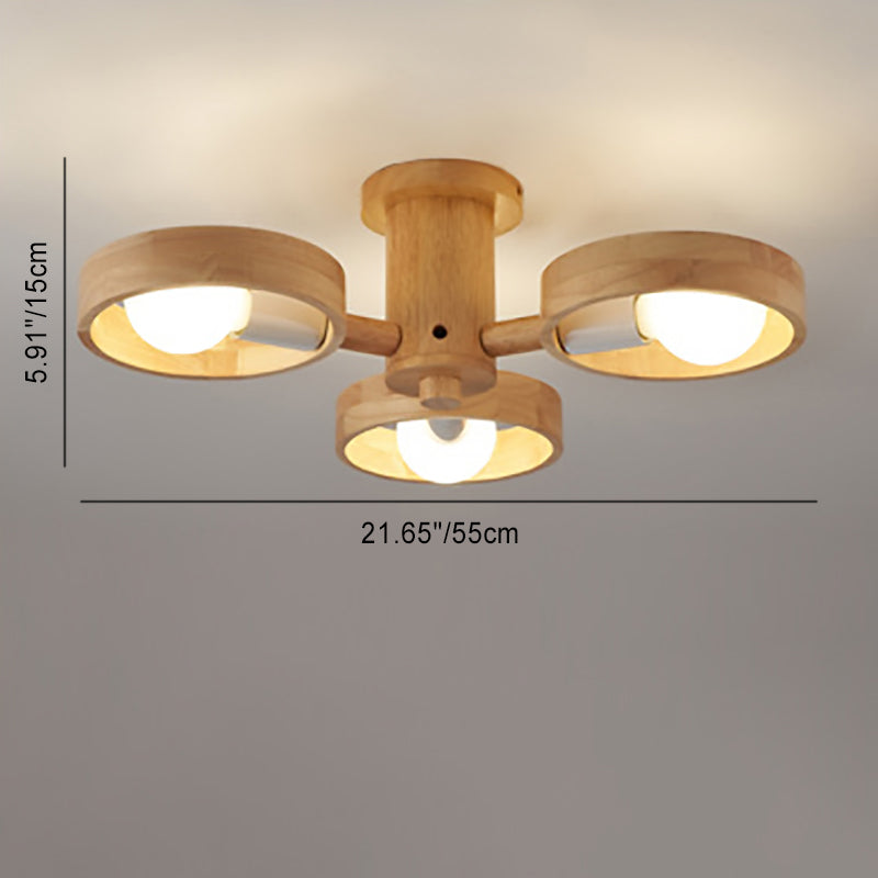 Contemporary Nordic 3/5 Light Rotatable Semi-Flush Mount Ceiling Light - Rubber Wood Design for Living Room