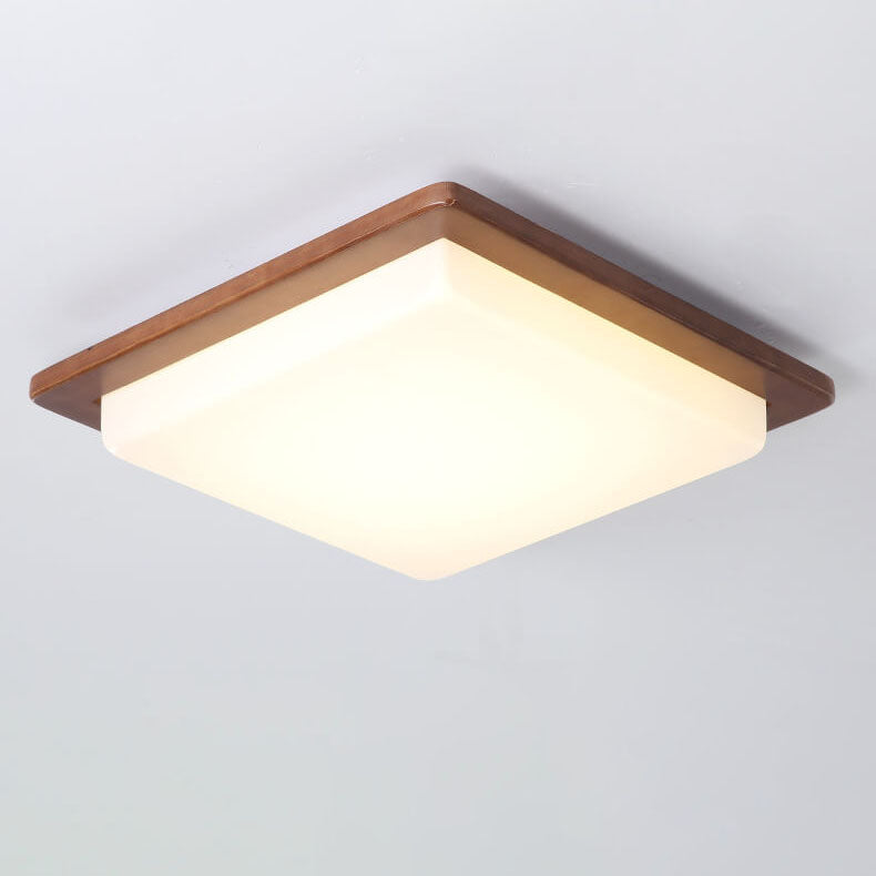 Modern Chinese Walnut Square LED Ceiling Light Fixture