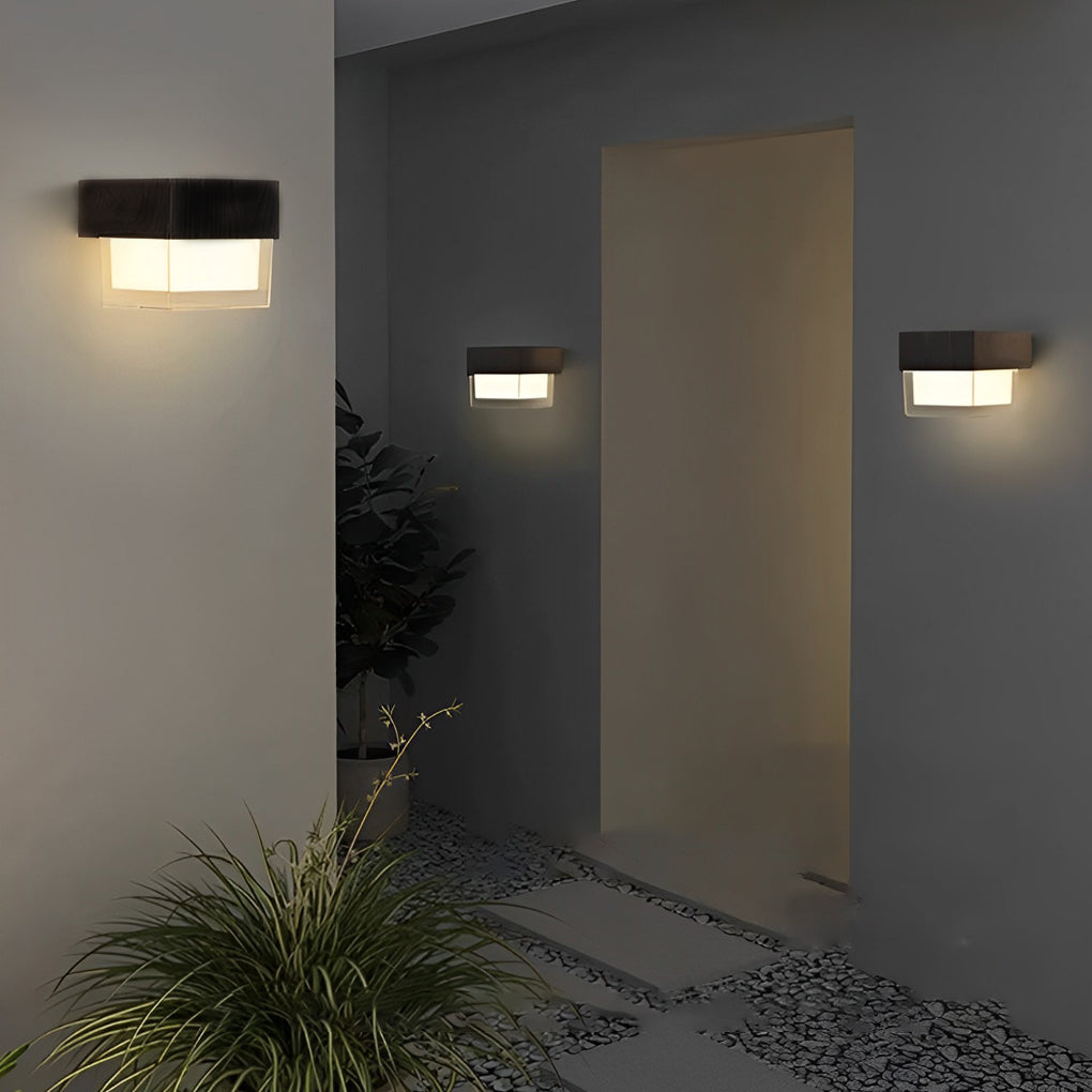 Square Round Waterproof LED Solar Wall Lights - Black Minimalist Outdoor Lighting