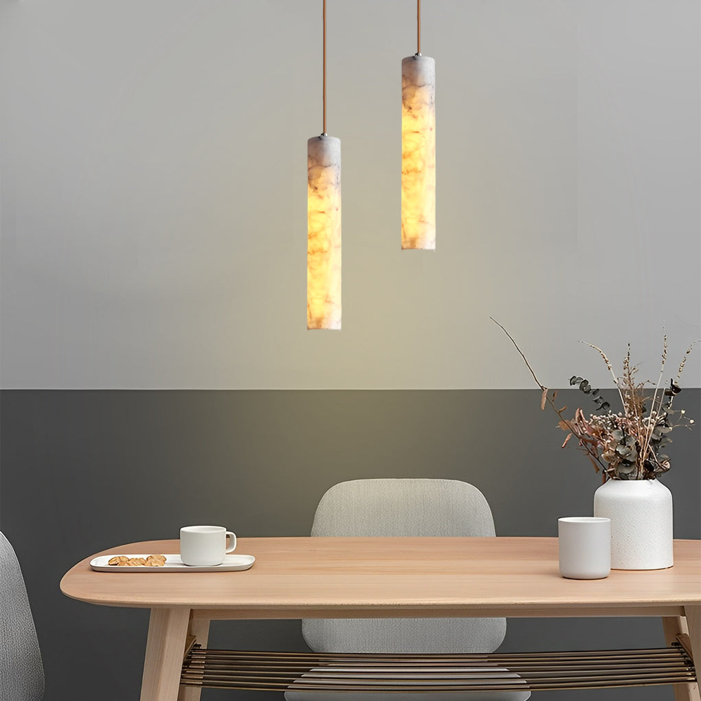 Elongated Cylindrical Marble Chandelier Pendant Light