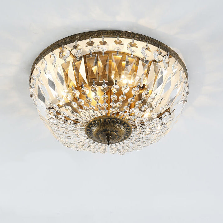 Vintage Round Crystal Flush Mount Ceiling Light 4/6 Light Fixture