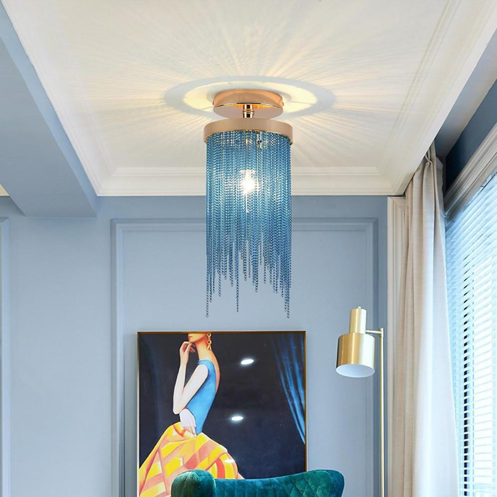 Metal LED Modern Farmhouse Semi Flush Mount Light with Tassel Pendant