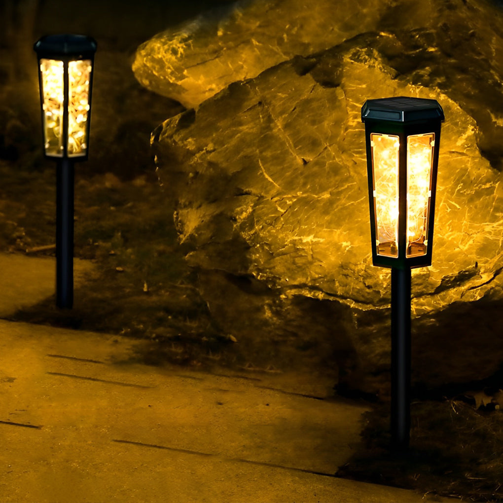 2Pcs Hexagonal Solar LED String Lights with Motion Sensor for Lawn Decoration