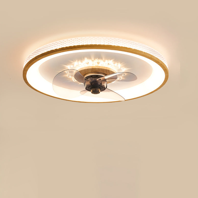 Nordic Minimalist Round Acrylic Wood Grain LED Ceiling Fan Light
