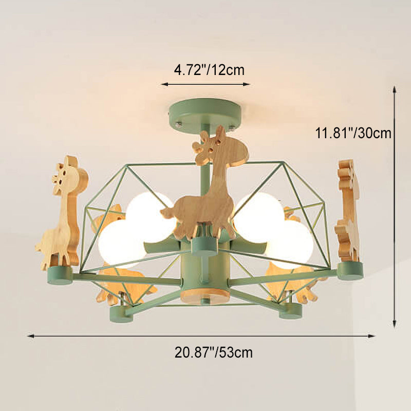 Scandinavian Modern Giraffe Pentagram Semi-Flush Mount Light - Iron & Glass 4/5 Light Ceiling Fixture