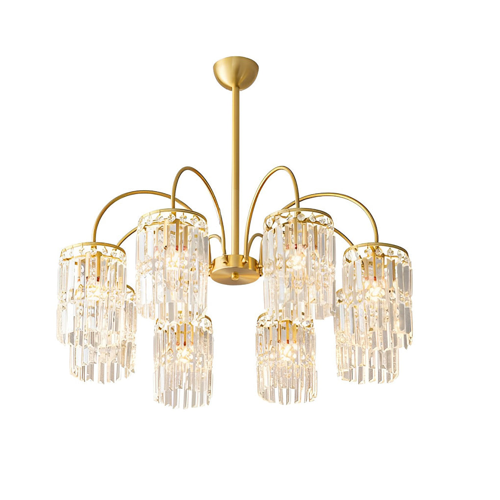 Crystal Shade Copper Curved Arms Luxury Chandelier Light