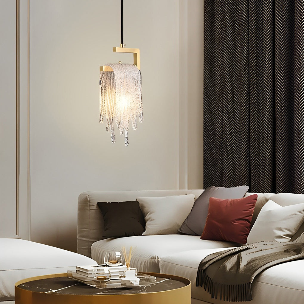 Handmade Glass LED Pendant Light - Modern Copper Button Switch Design