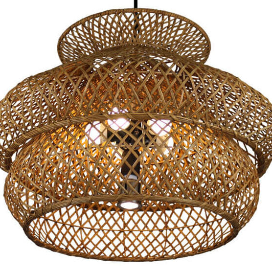 Retro Rattan 3 Layer 4/6 Light Chandelier - Boho Style Ceiling Fixture