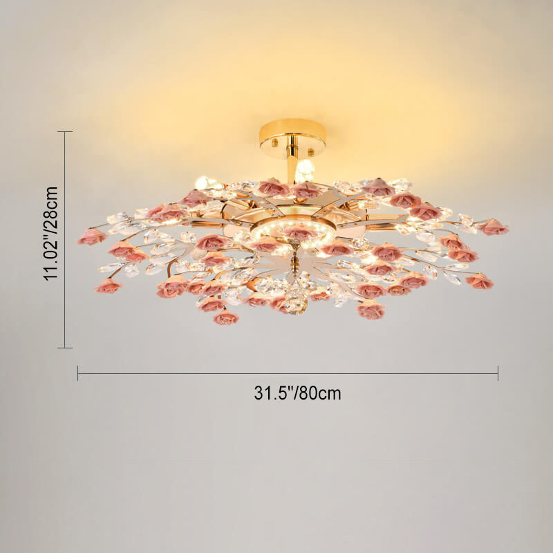 Modern Luxury Rose Iron Ceramic Crystal Chandelier 6/7/8 Light