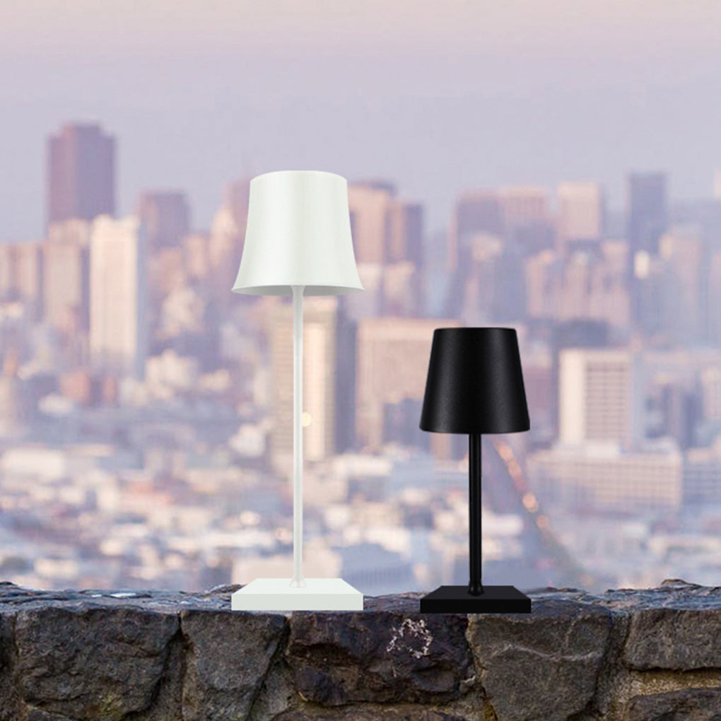 15 Inch Cordless Metal Table Lamp - Modern Black and White Design
