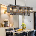 Rectangular Crystal LED Chandelier - 3 Step Dimming, Smoke Gray Modern Lighting
