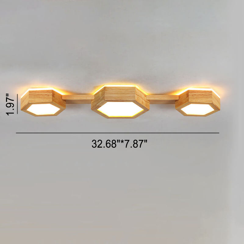 Modern Wooden Hexagonal LED Ceiling Light - Flush Mount Design
