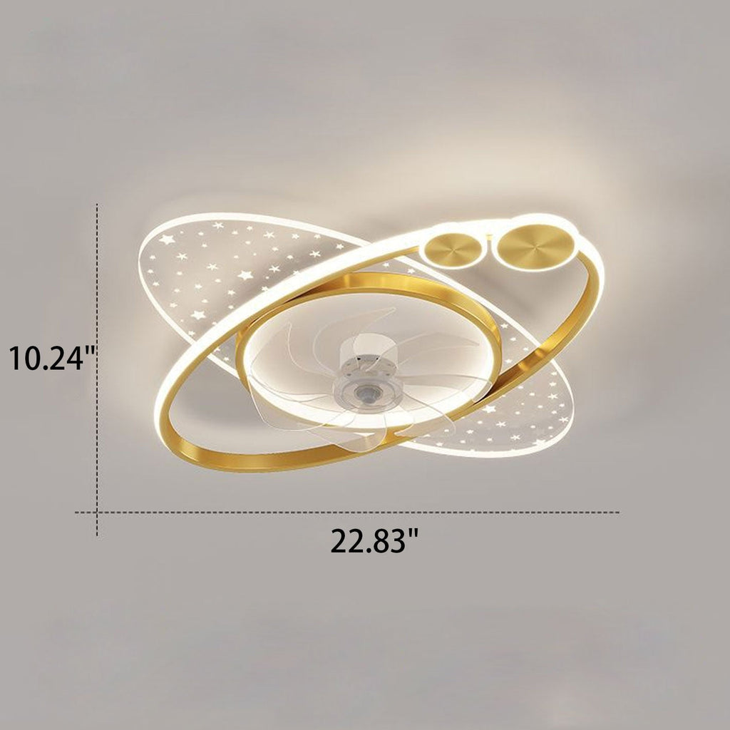 Modern LED Flush Mount Ceiling Fan Light - Creative Planet Star Effect Design, Energy Efficient, Stylish Home Lighting