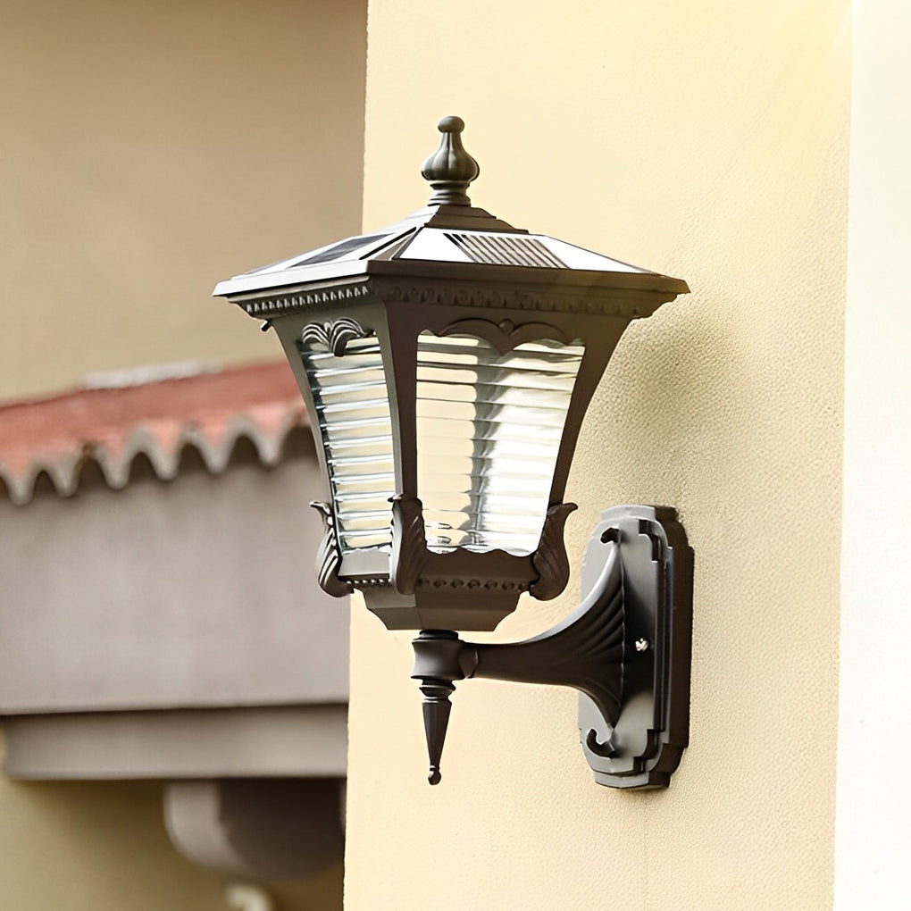 Vintage Striped Glass LED Solar Wall Lights Waterproof Black Retro