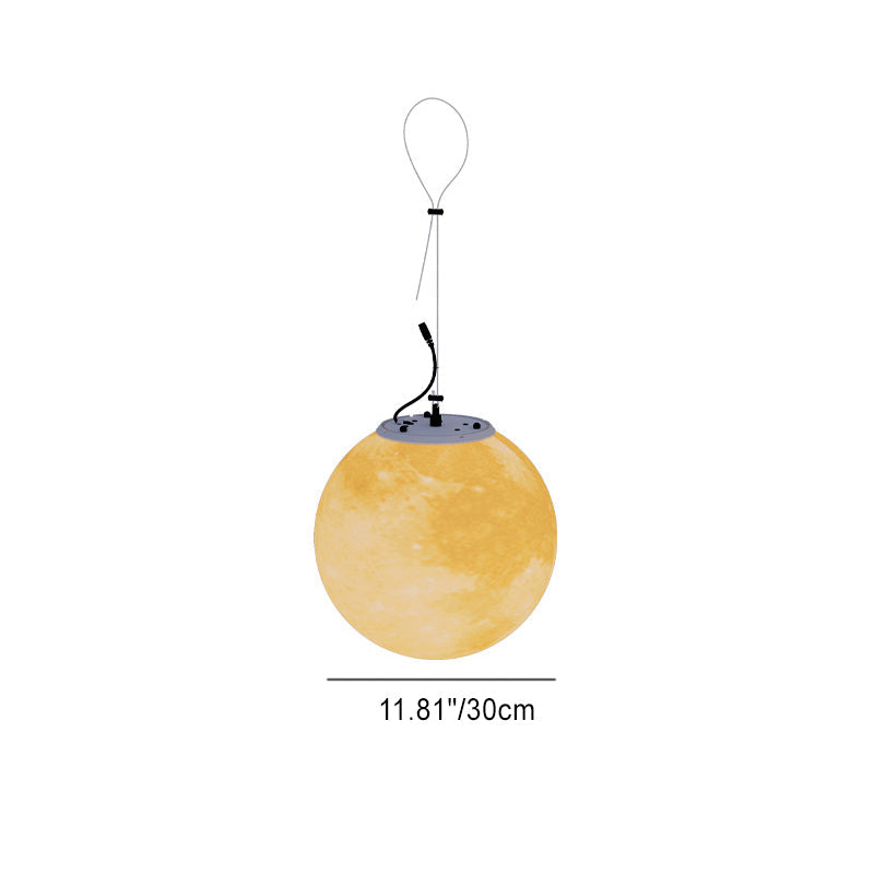 Contemporary Nordic Solar Waterproof PE Resin Round Moon LED Pendant Light for Outdoor Patio